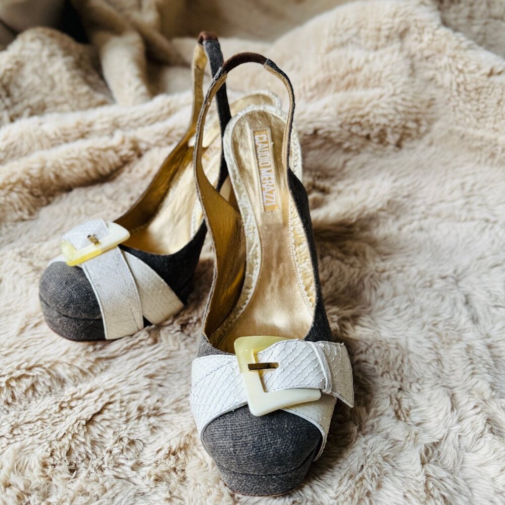 Claudio Merazzi Fabulous Pumps, US 8.5, Exc Condition, Tweed/Snakeskin